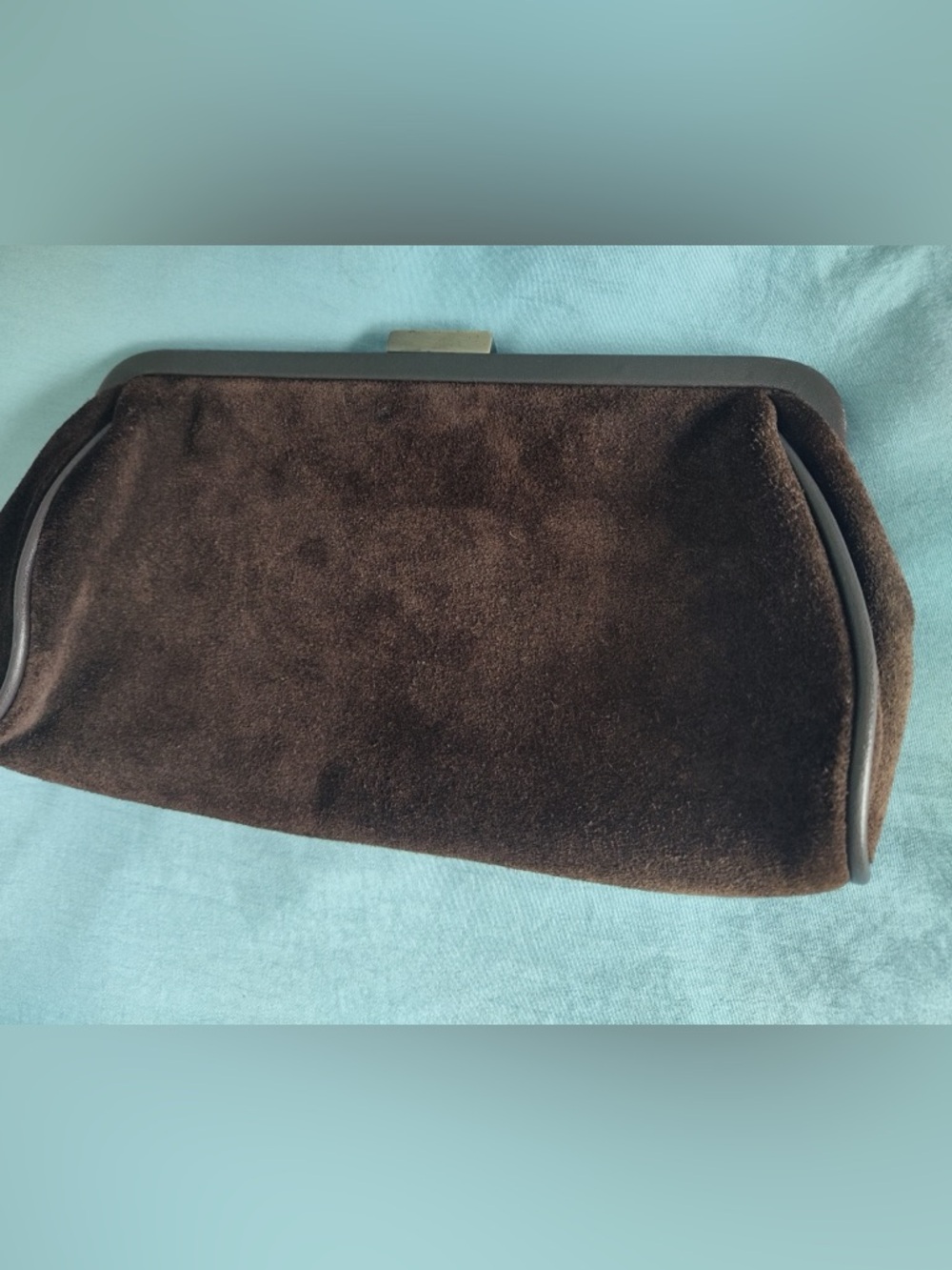 LOFT Brown Suede Frame Clutch with Gold-Tone Clasp - Picture 2 of 3